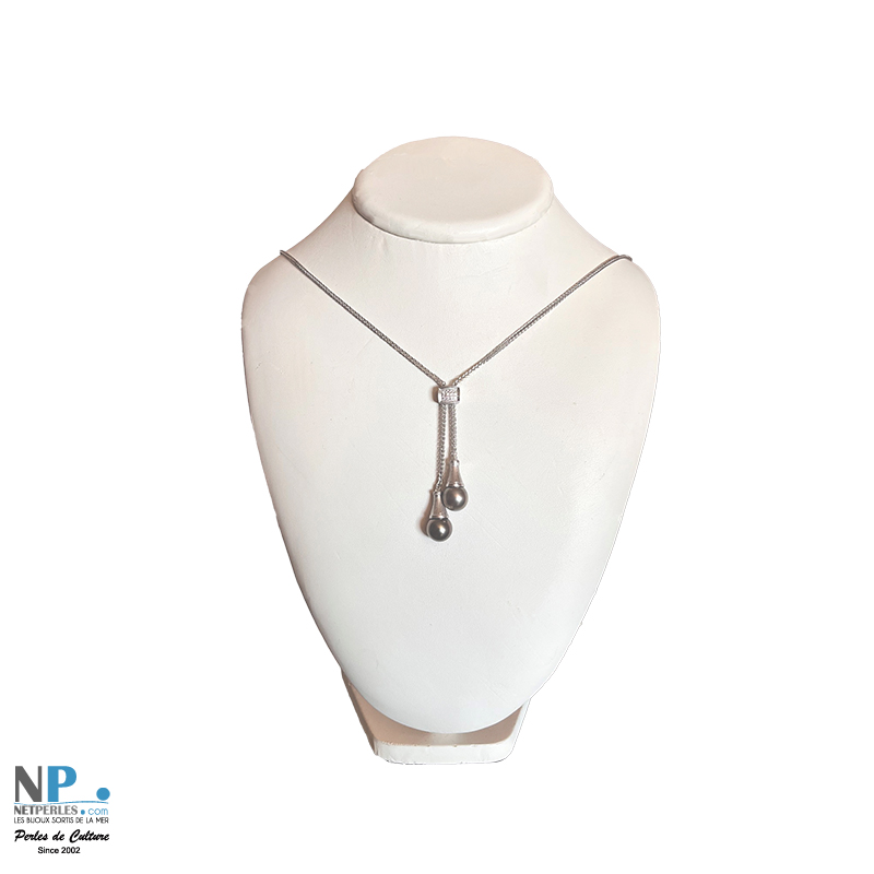 Très beau collier/pendentif en Argent 925 avec 2 perles de Tahiti qualité AAA parfaitement sphériques